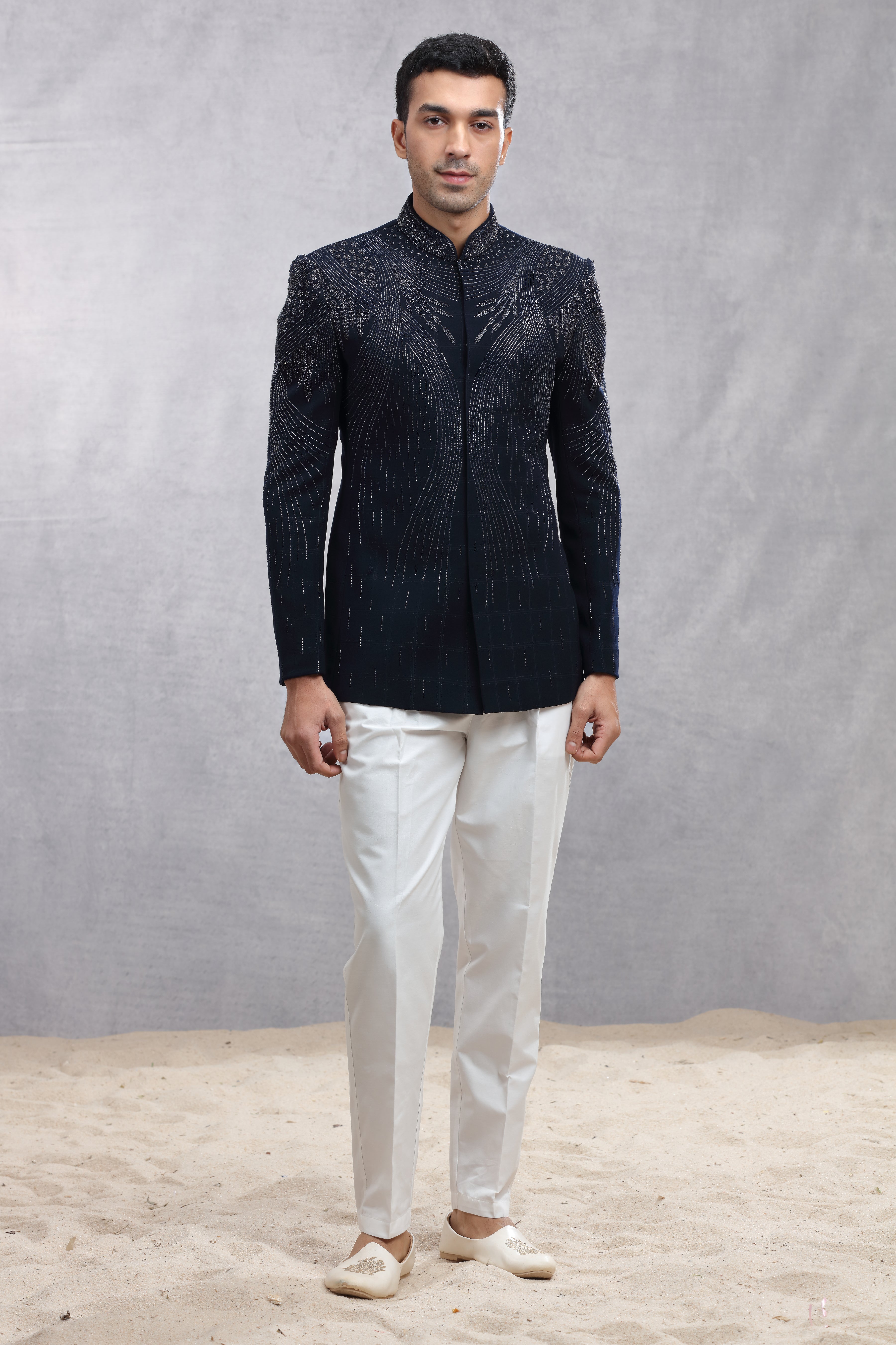 Buy Grey Jodhpuri Suit with Exquisite Jardoji Work Shreeman