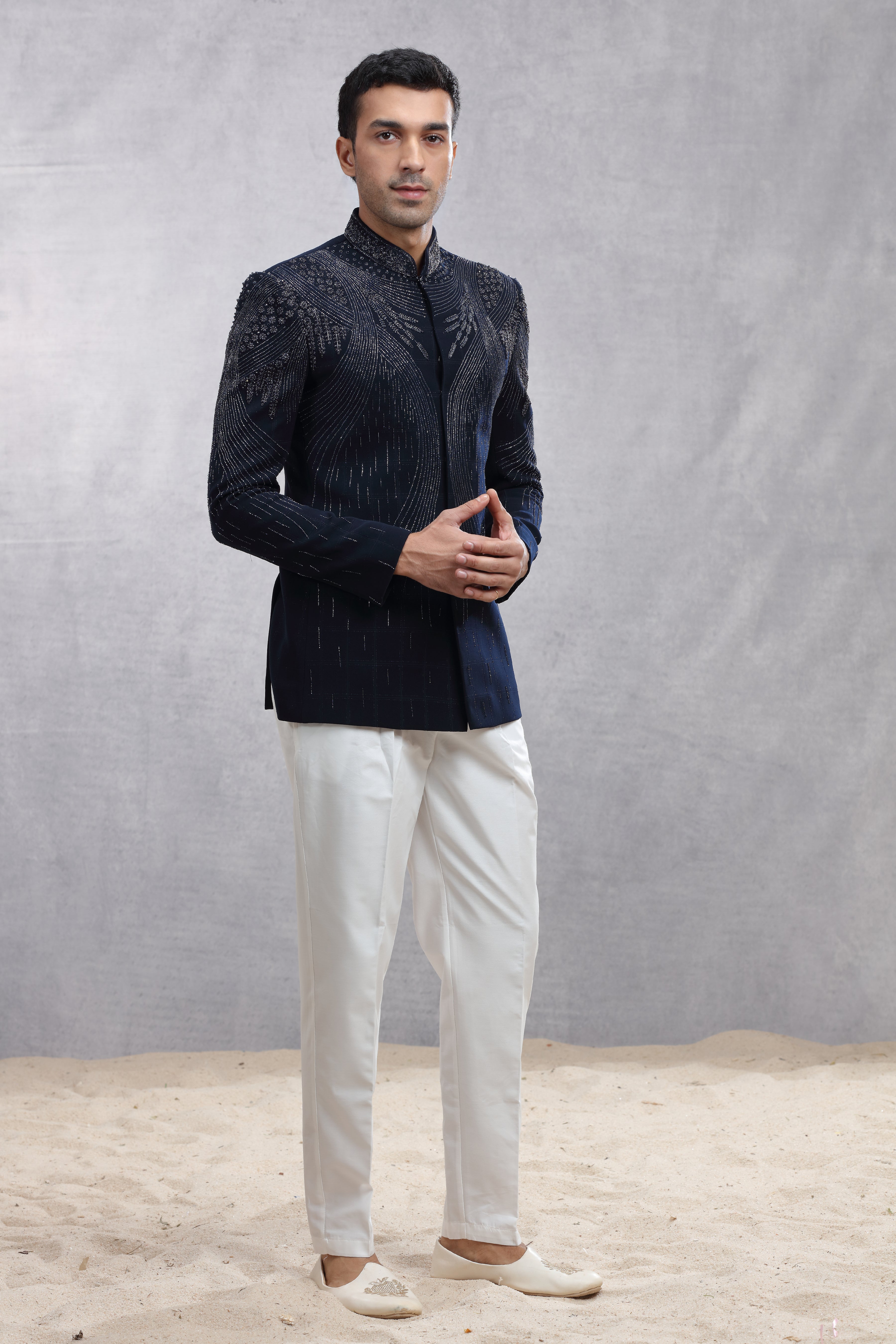 Grey Jodhpuri Suit with Exquisite Jardoji Work