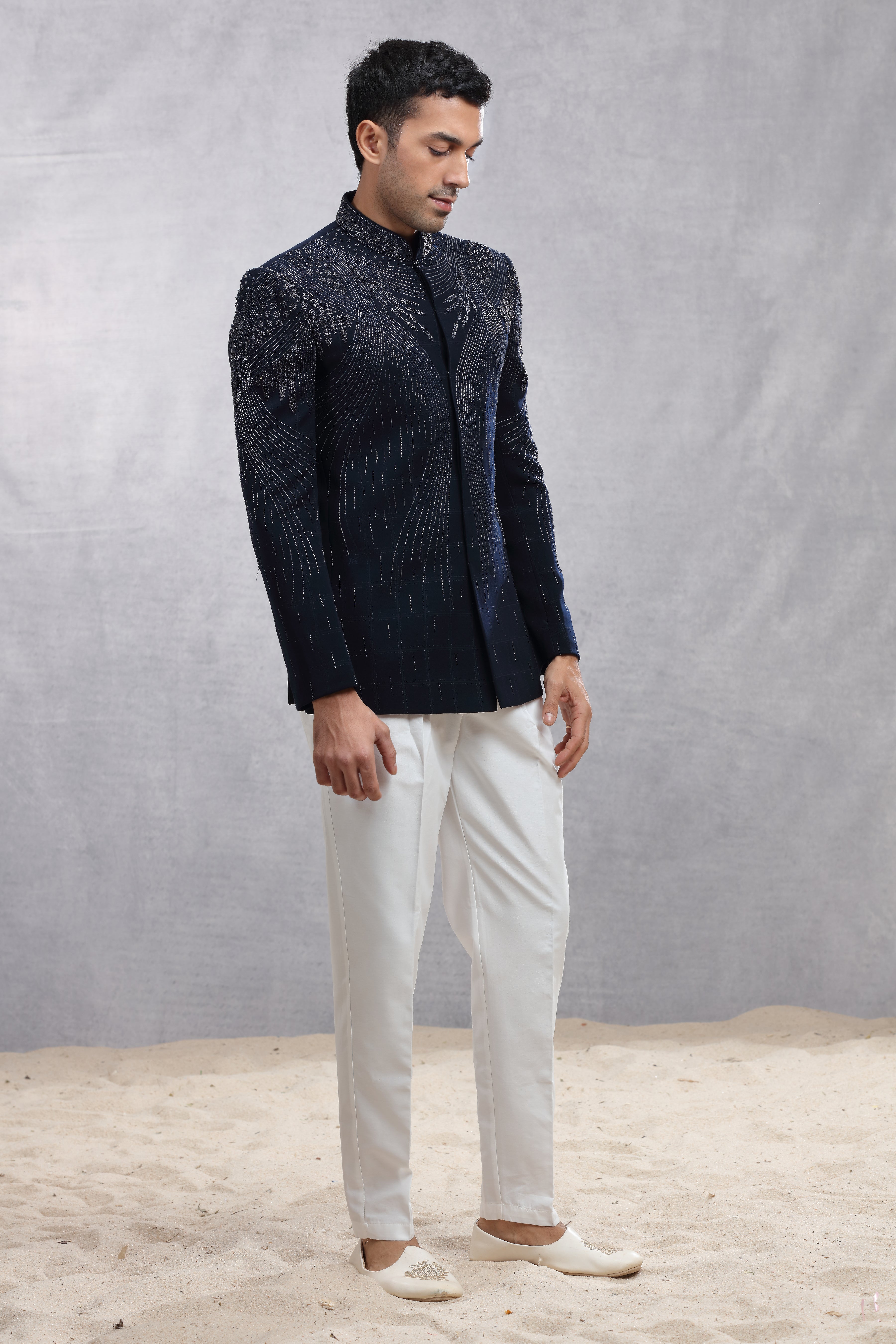 Grey Jodhpuri Suit with Exquisite Jardoji Work