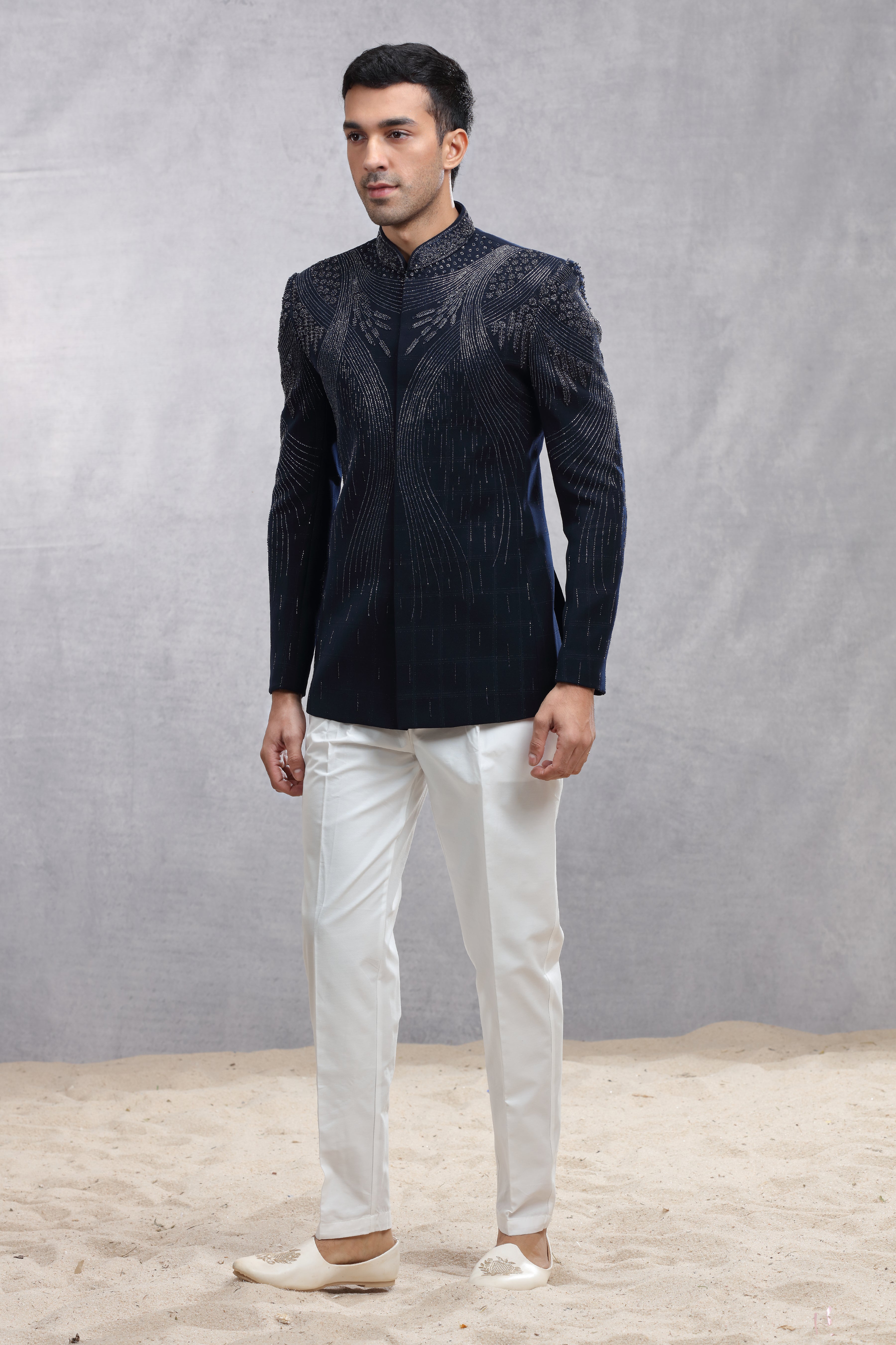 Grey Jodhpuri Suit with Exquisite Jardoji Work