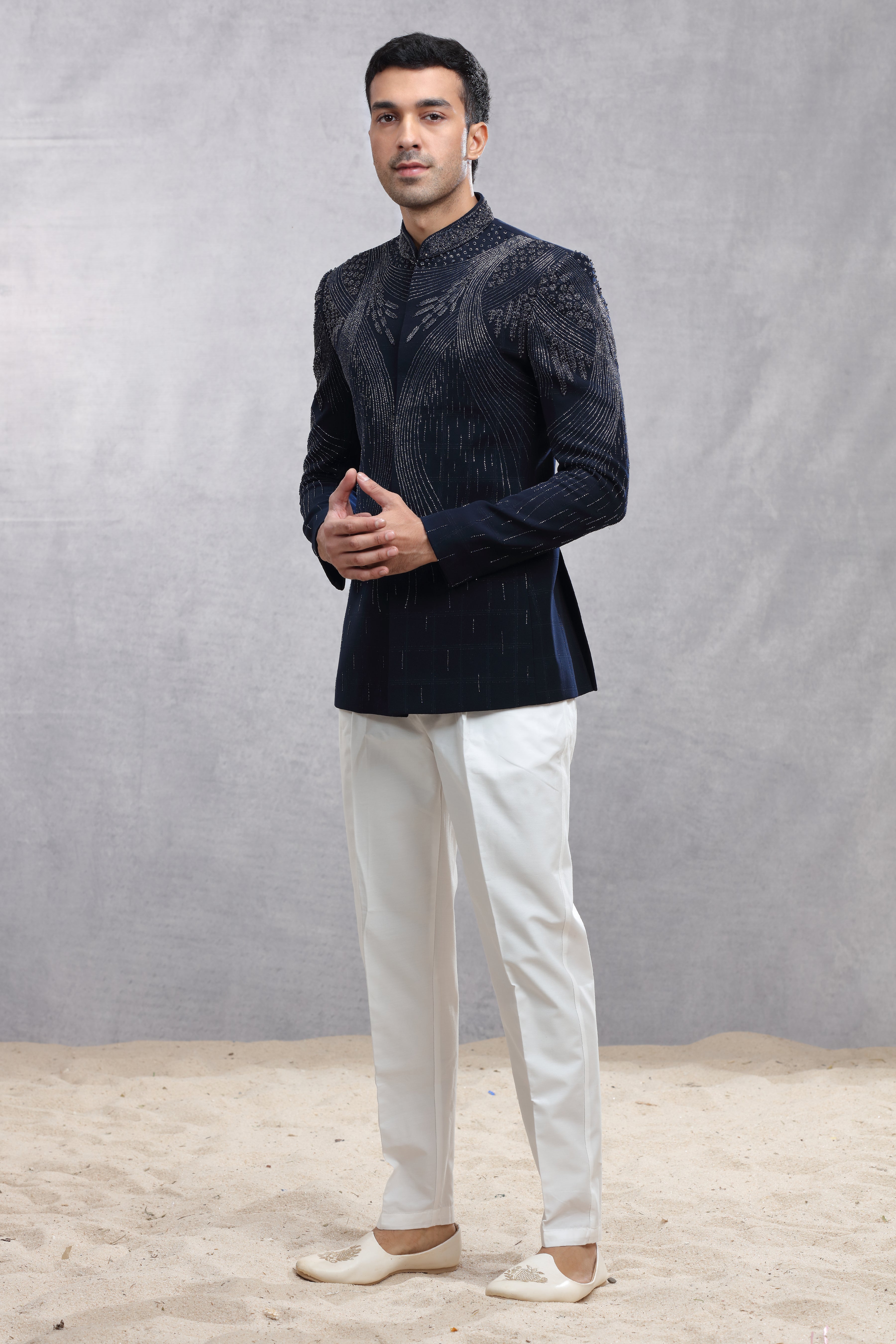 Grey Jodhpuri Suit with Exquisite Jardoji Work