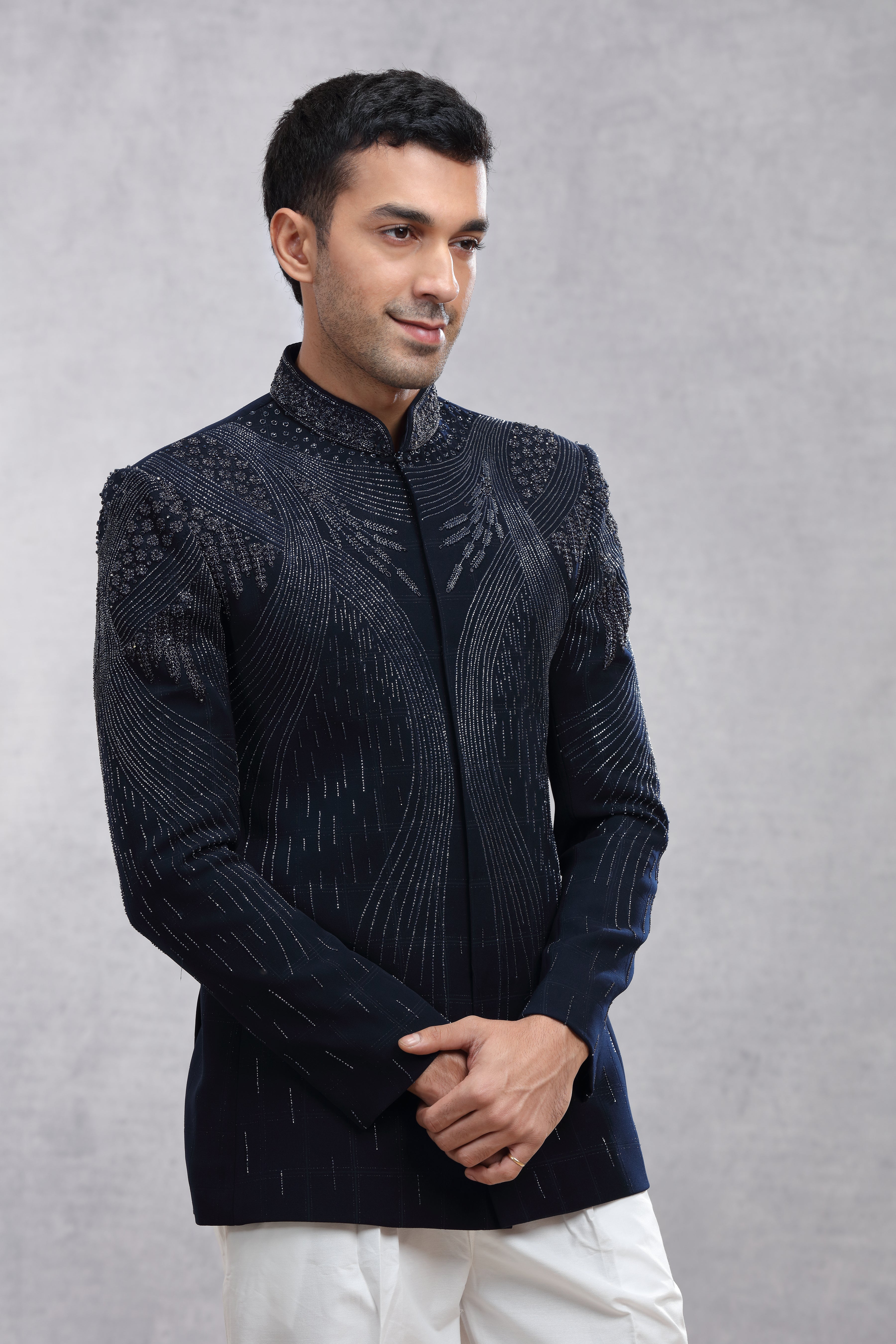 Grey Jodhpuri Suit with Exquisite Jardoji Work