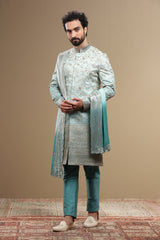 Blue Ombre Sherwani Set With Dupatta