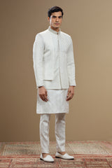 Ivory silk embroidered  sherwani set with anarkali