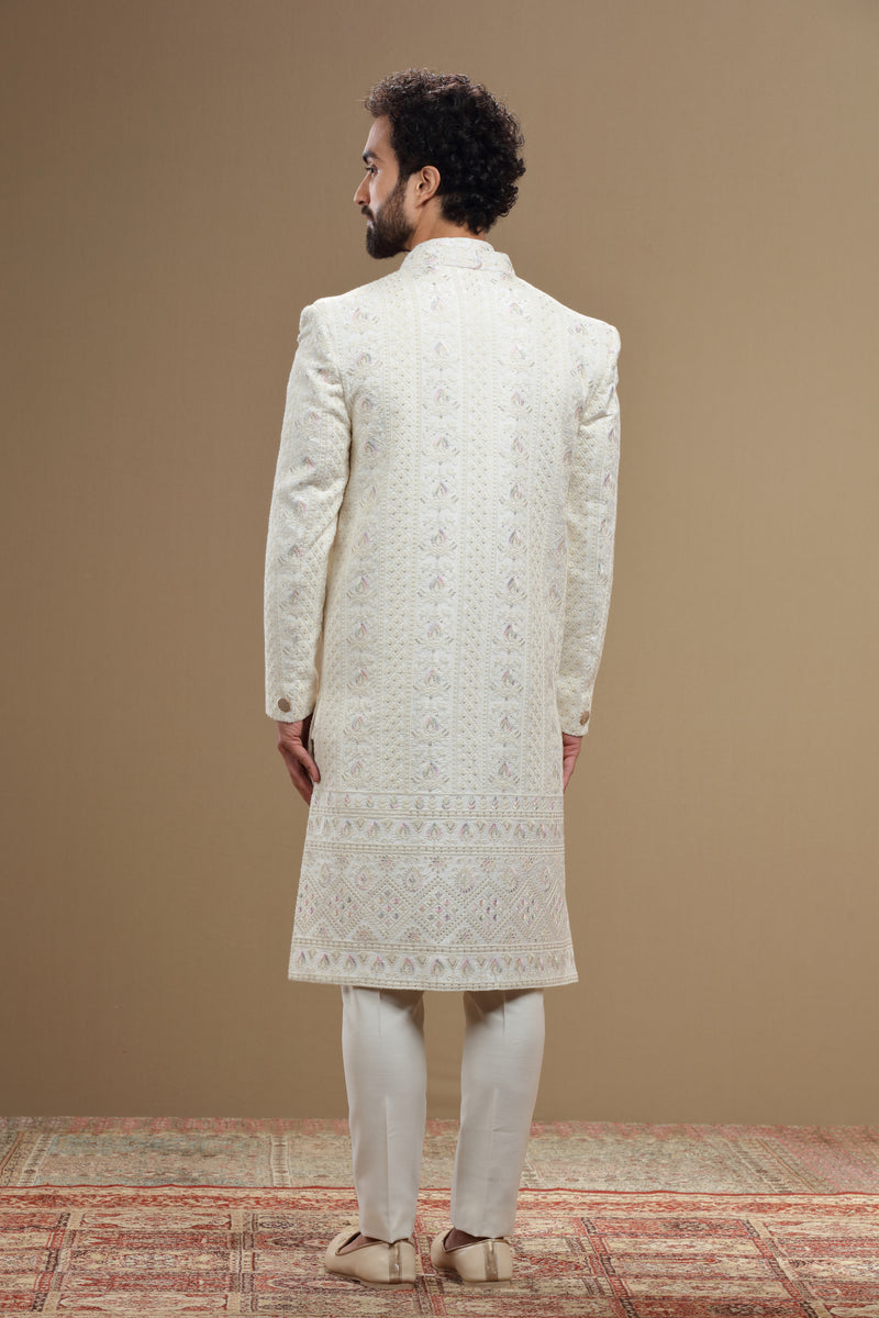 Ivory Colour Indowestern Jacket With Thread Work