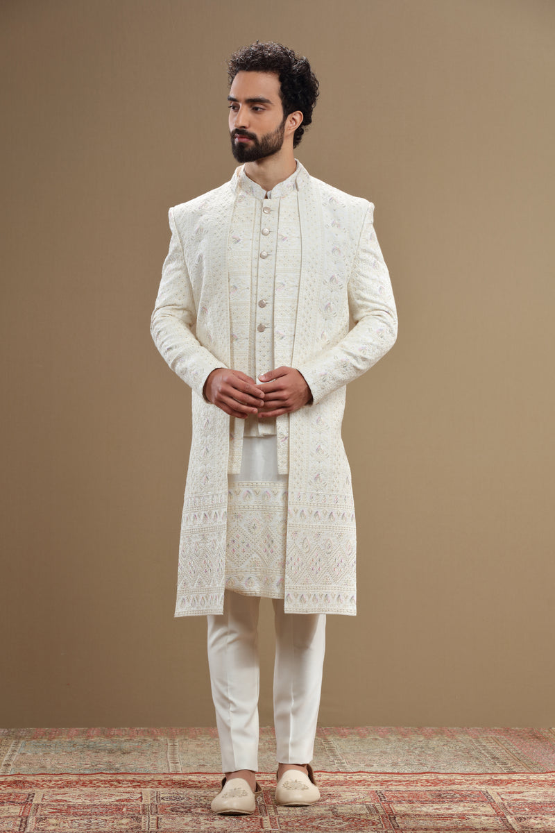 Ivory Colour Indowestern Jacket With Thread Work