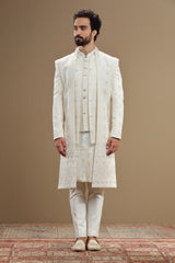 Ivory Colour Indowestern Jacket With Thread Work