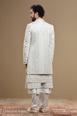 Ivory silk embroidered  sherwani set with anarkali