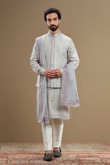 Beige jacket set with floral design and minimal embroidery