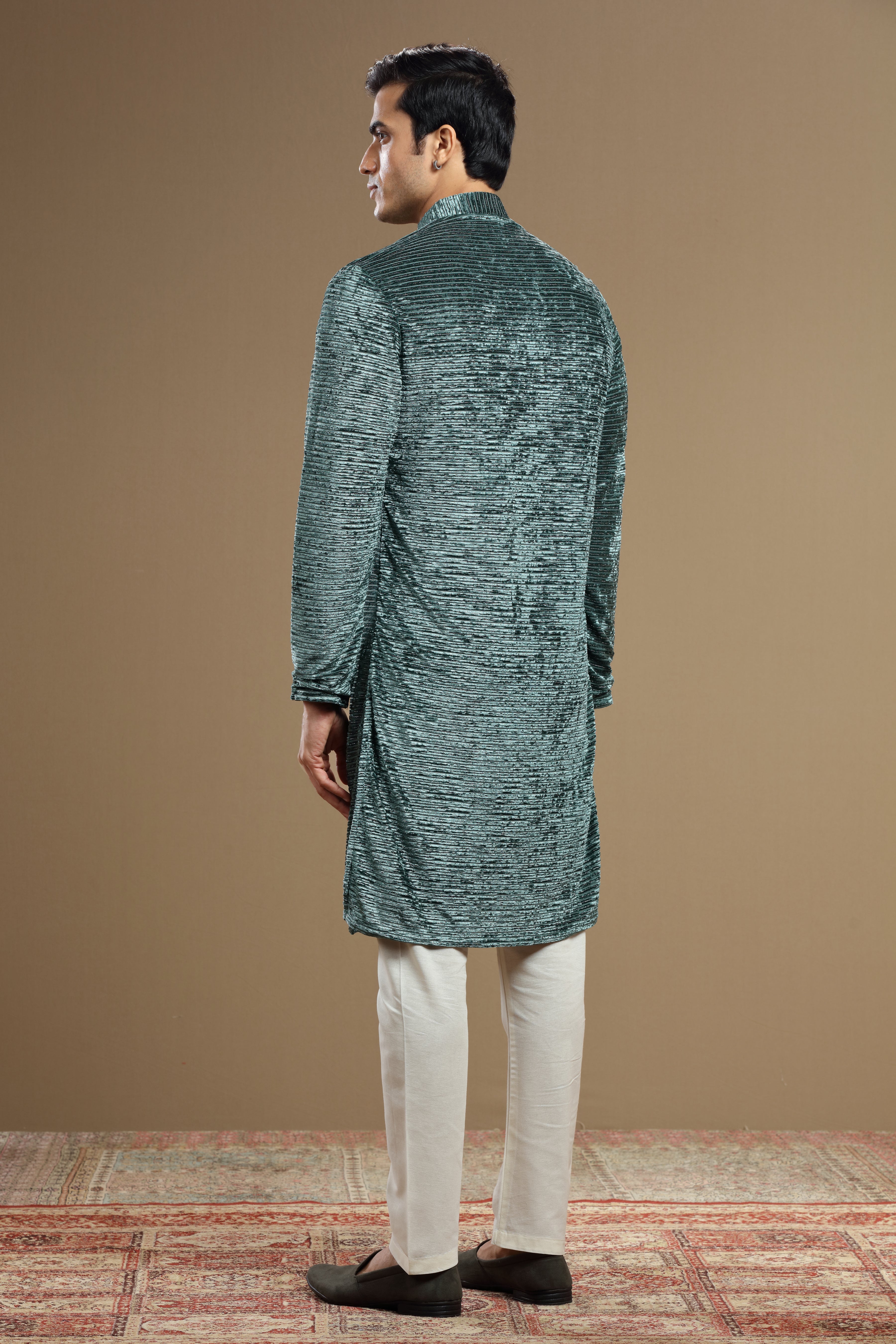 Peacock Blue Kurta with Hand-embroidered Cut Dana Work - Shreeman