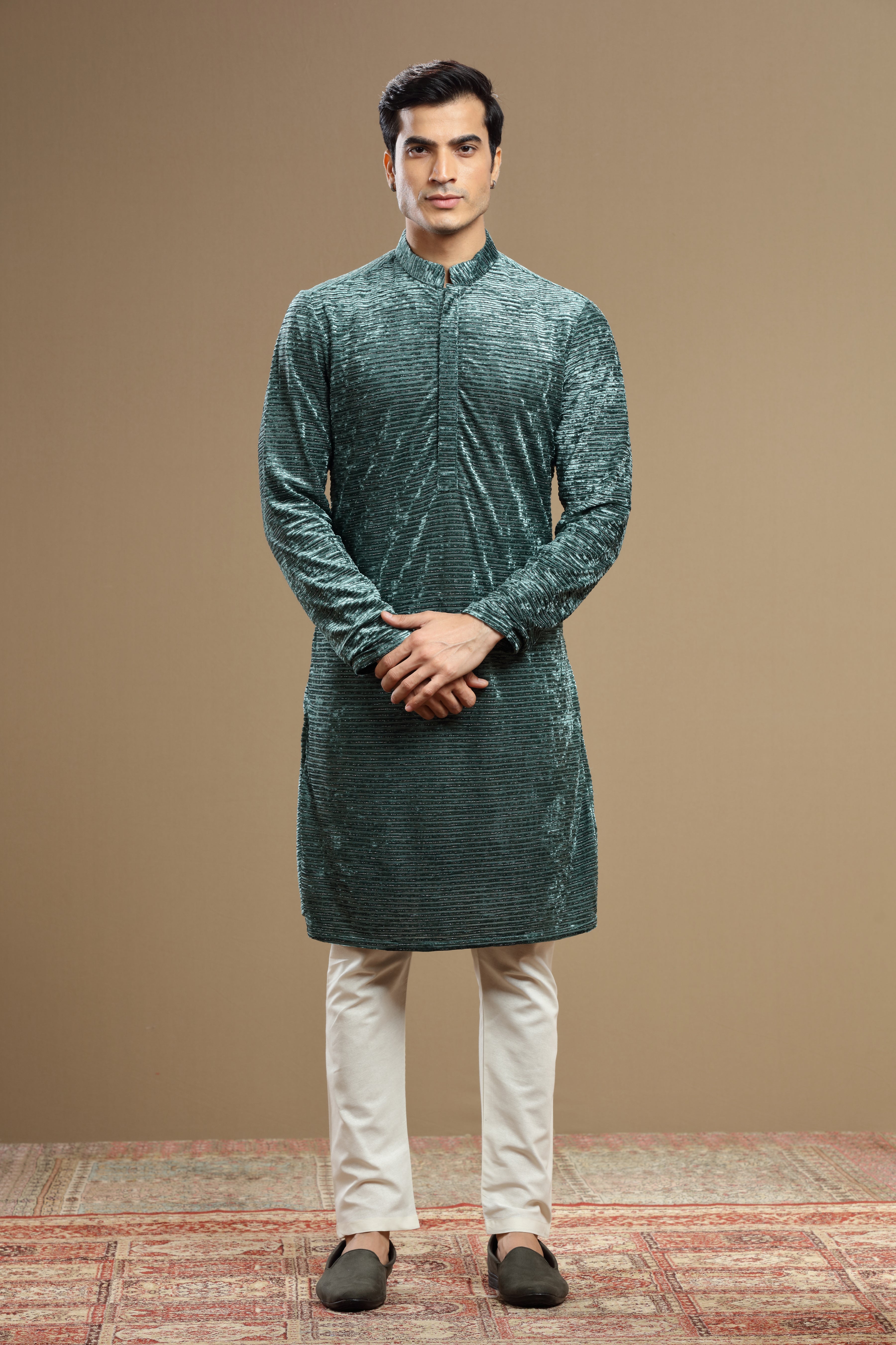 Peacock Blue Kurta with Hand-embroidered Cut Dana Work - Shreeman