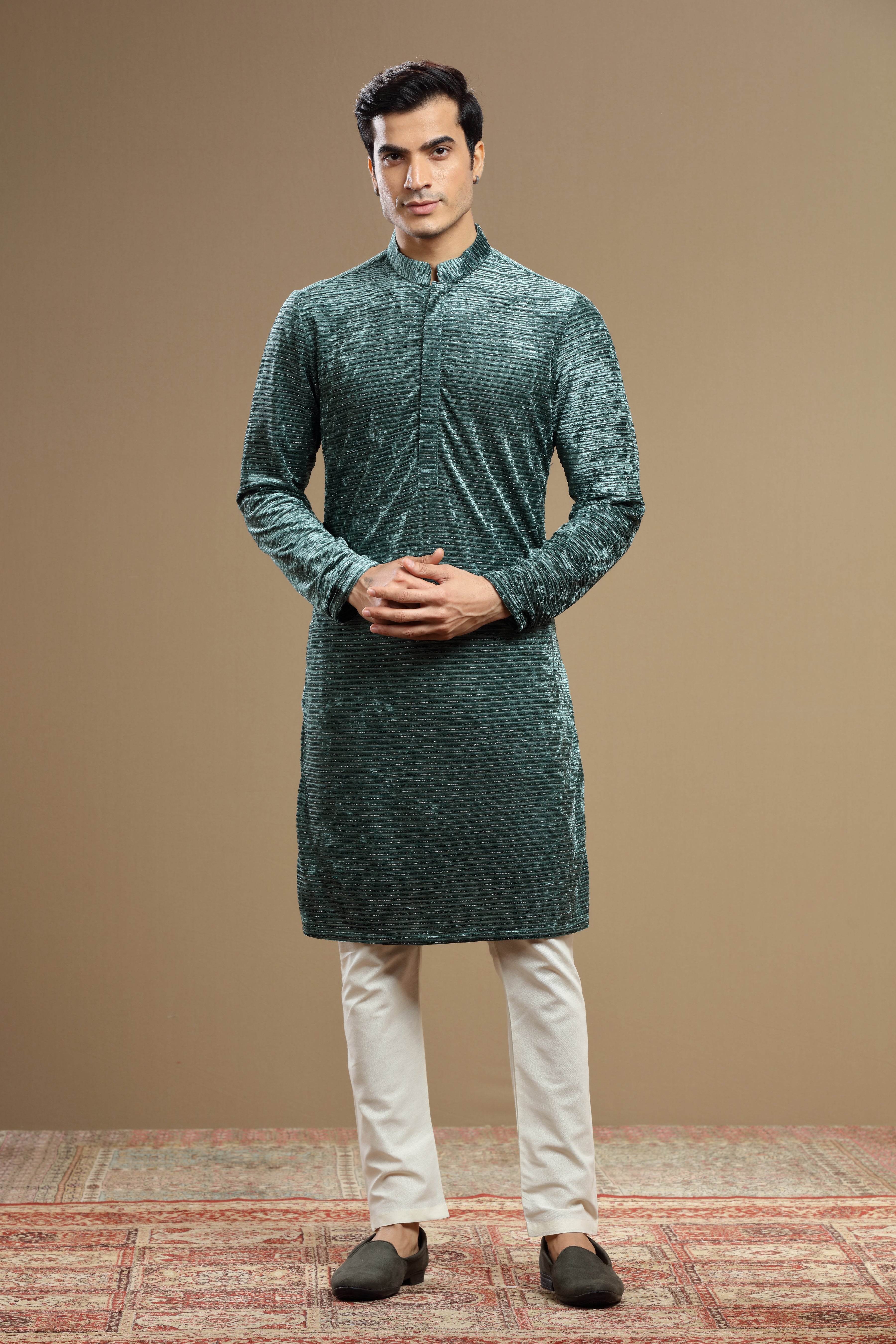 Peacock Blue Kurta with Hand-embroidered Cut Dana Work - Shreeman