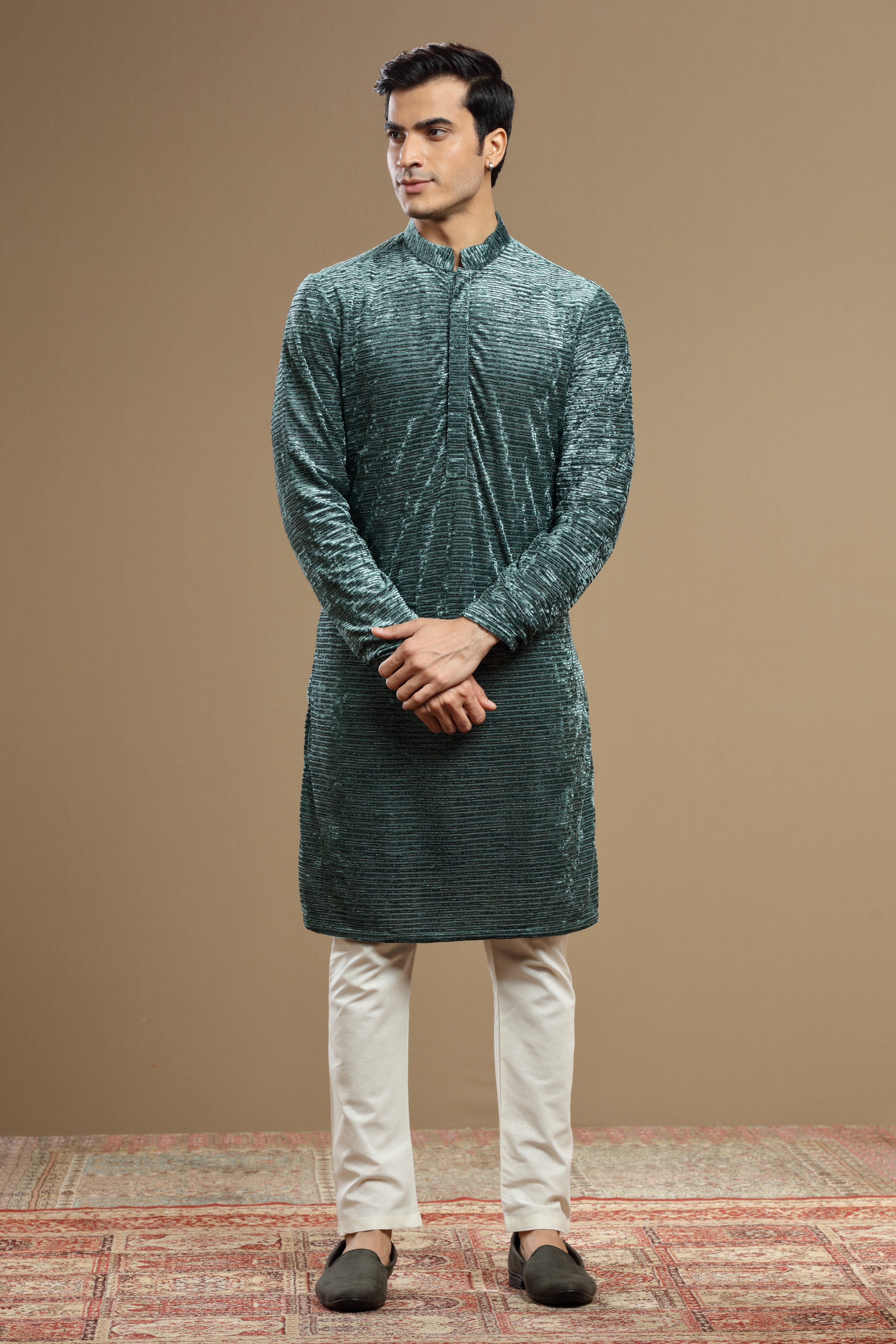 Peacock Blue Kurta with Hand-embroidered Cut Dana Work - Shreeman