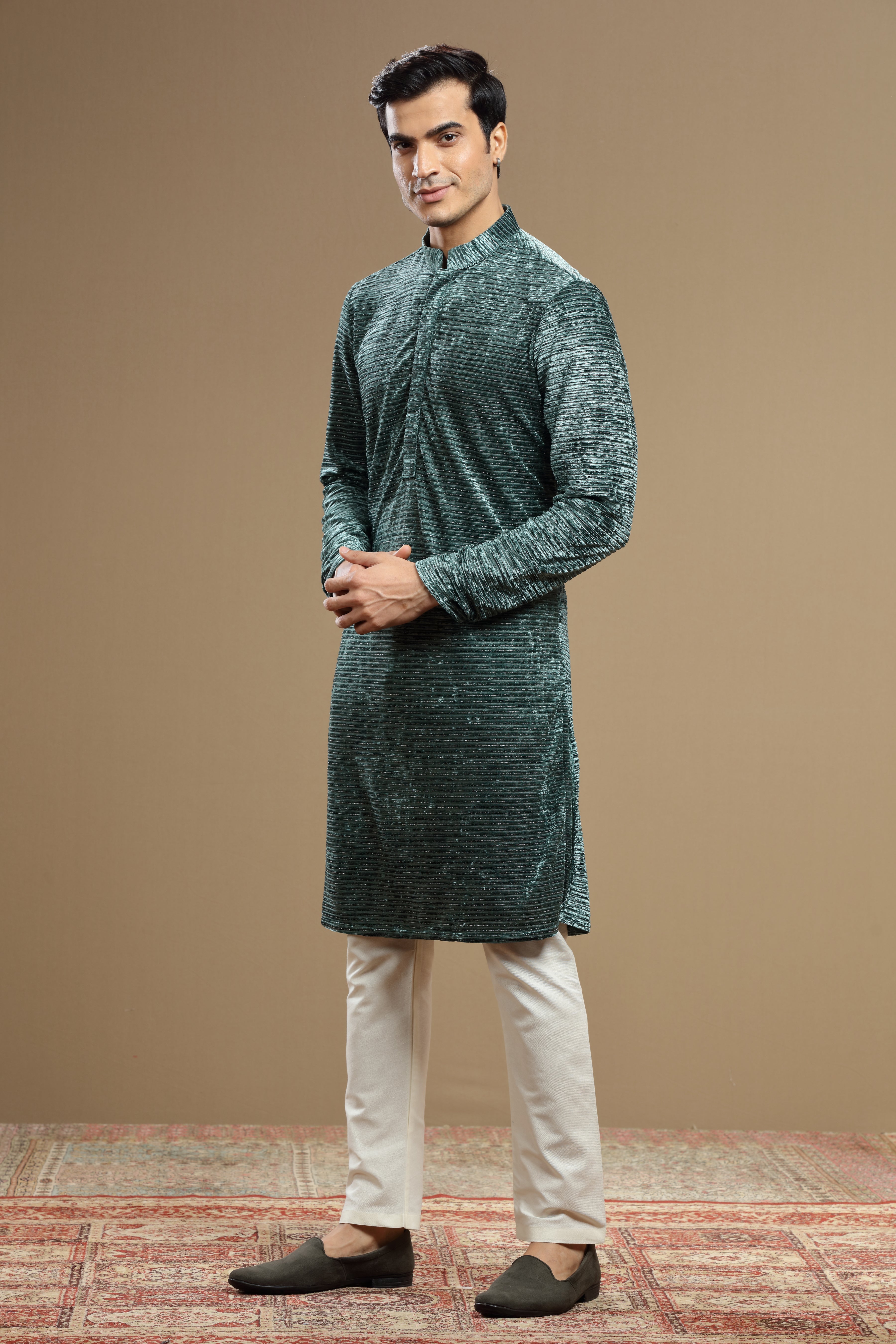 Peacock Blue Kurta with Hand-embroidered Cut Dana Work - Shreeman