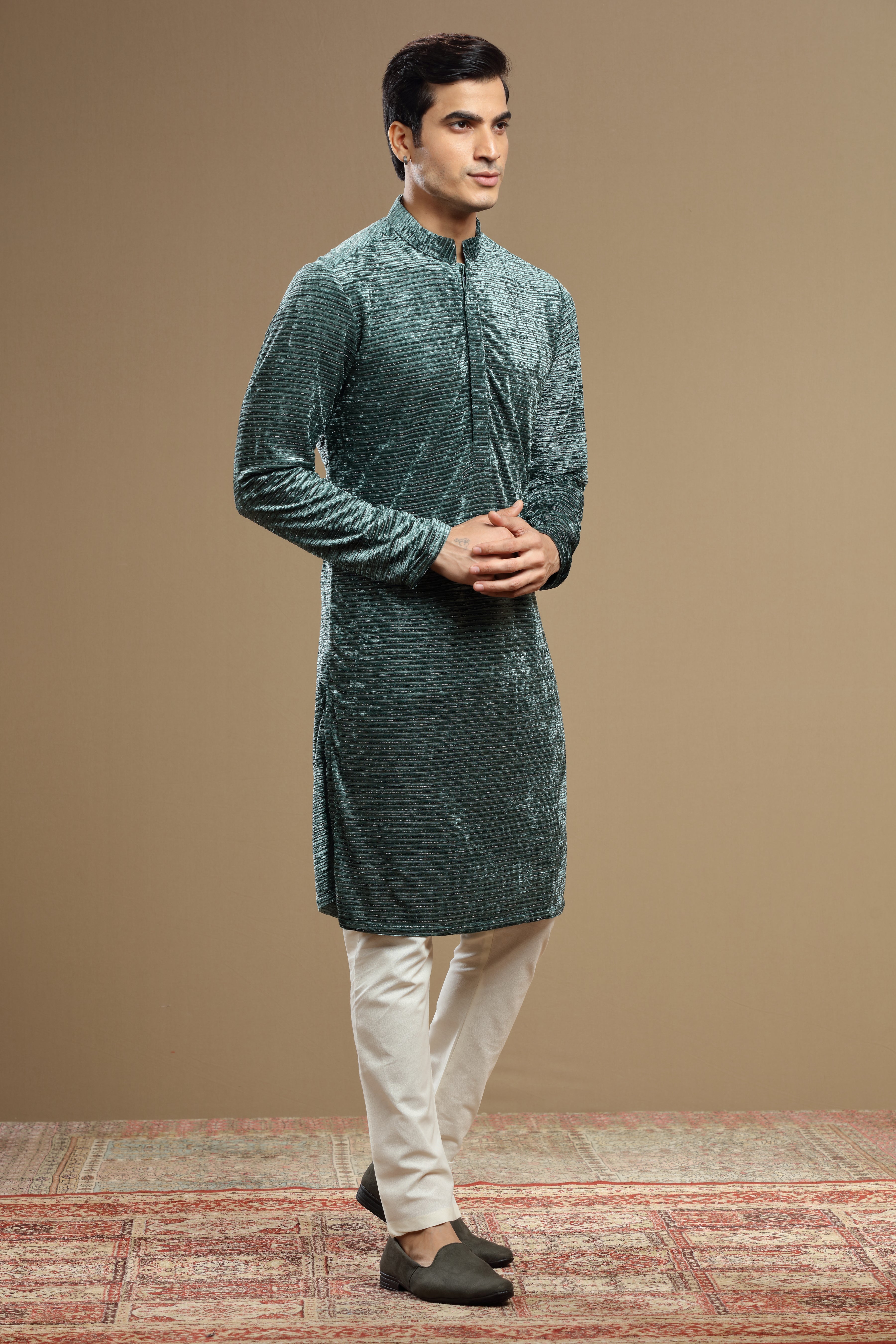 Peacock Blue Kurta with Hand-embroidered Cut Dana Work - Shreeman