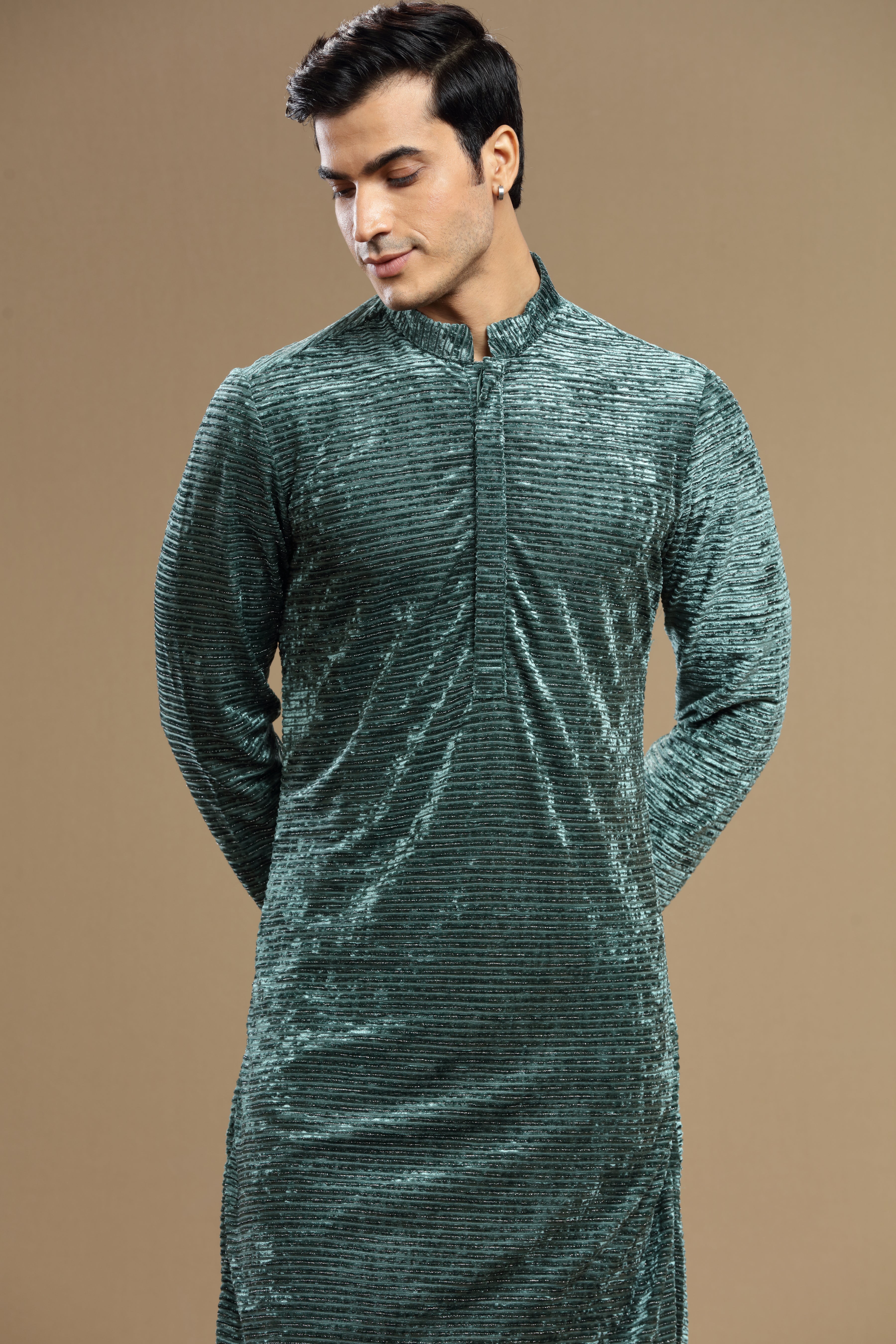 Peacock Blue Kurta with Hand-embroidered Cut Dana Work - Shreeman