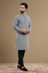 The Elite Grey Silk Textured Kurta For Men