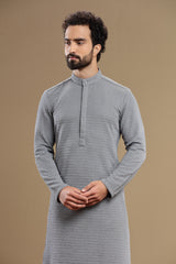 The Elite Grey Silk Textured Kurta For Men