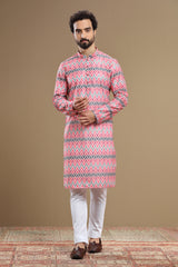 Multi Color Ikkat Kurta Set For Men