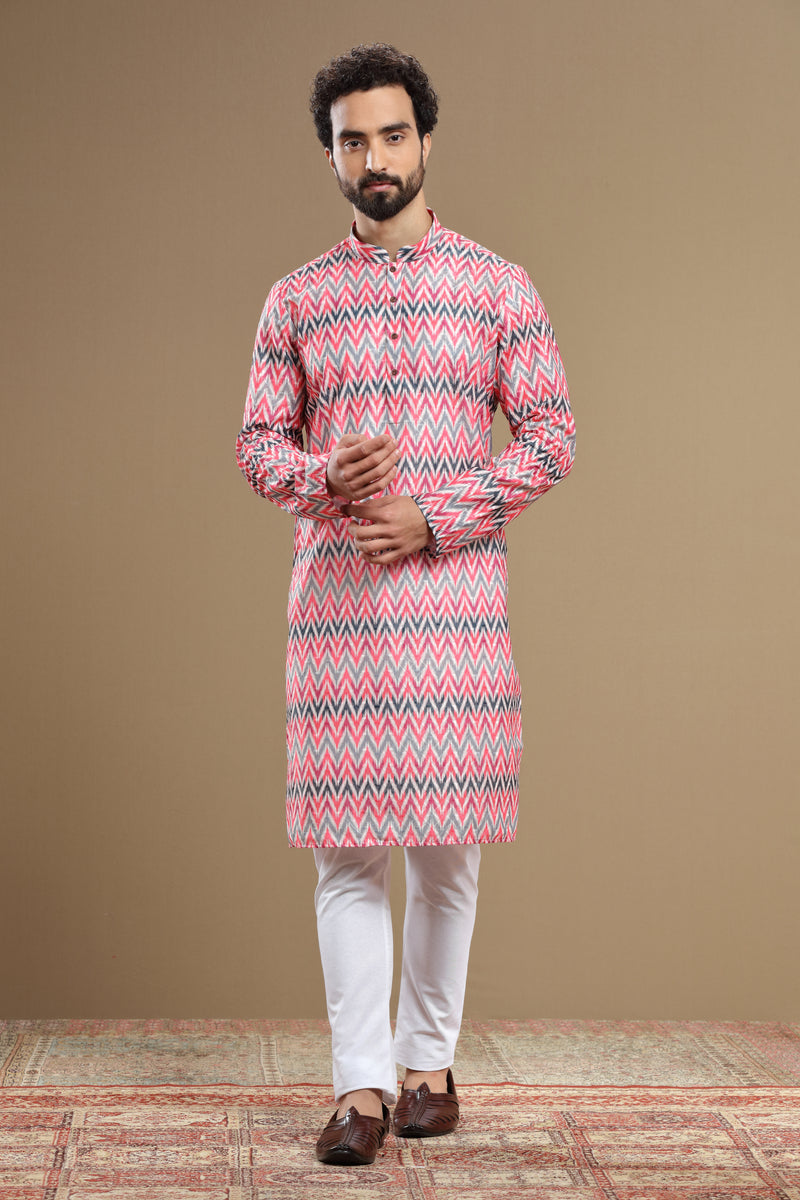 Multi Color Ikkat Kurta Set For Men