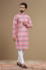 Multi Color Ikkat Kurta Set For Men