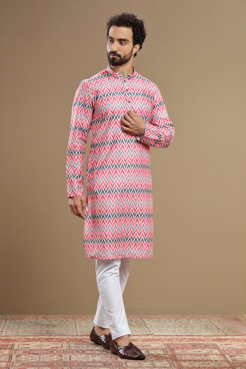 Multi Color Ikkat Kurta Set For Men