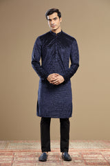 Dark Blue Velvet Kurta with Embroidered Cut Dana Work