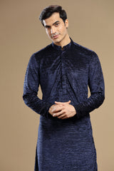 Dark Blue Velvet Kurta with Embroidered Cut Dana Work