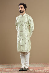 Mint Green Silk Kurta With Floral Motif Kasab Sequin Embroidery