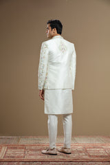 Ivory Silk jacket set in floral embroidery