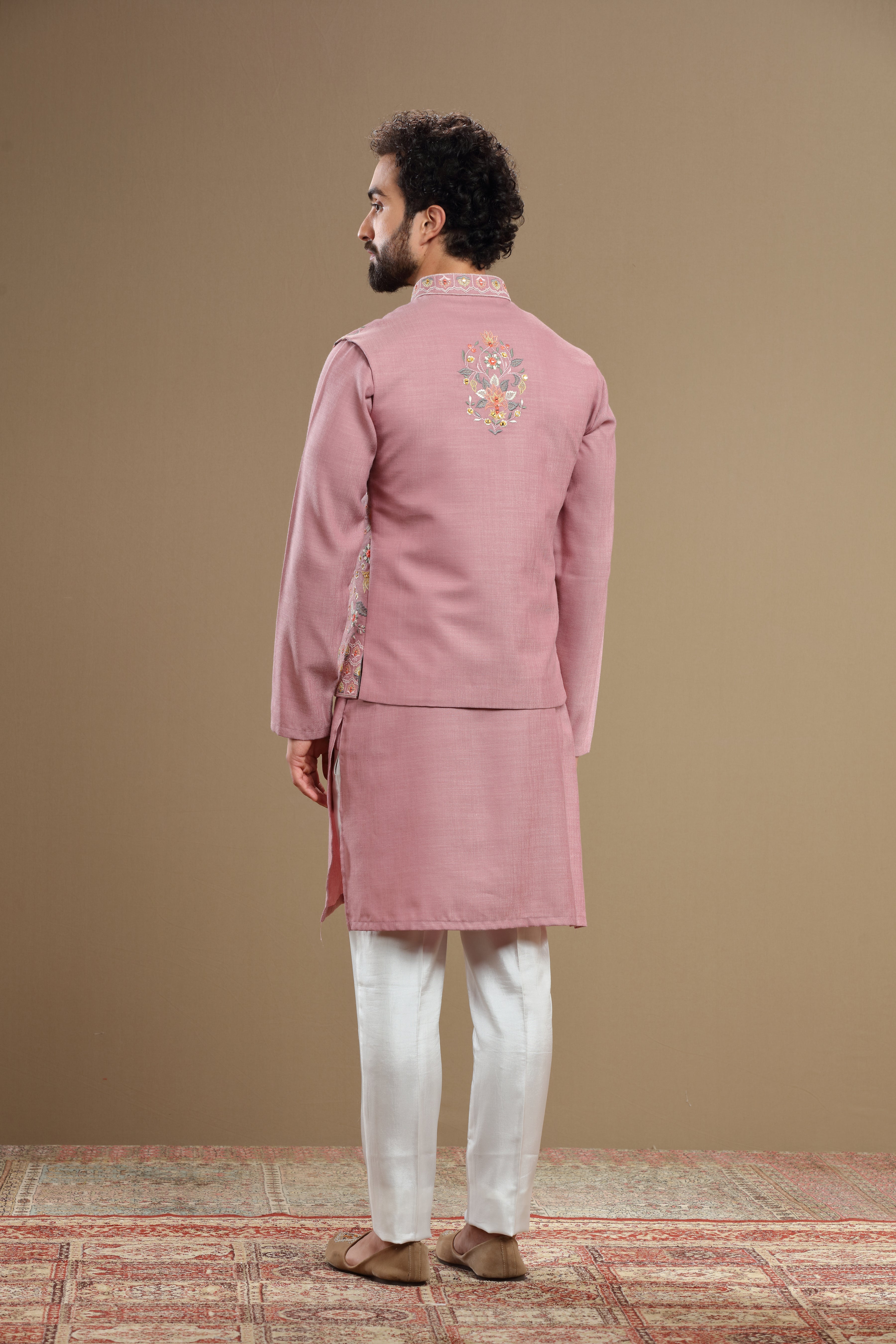 Pastel Pink floral Silk jacket set - Shreeman