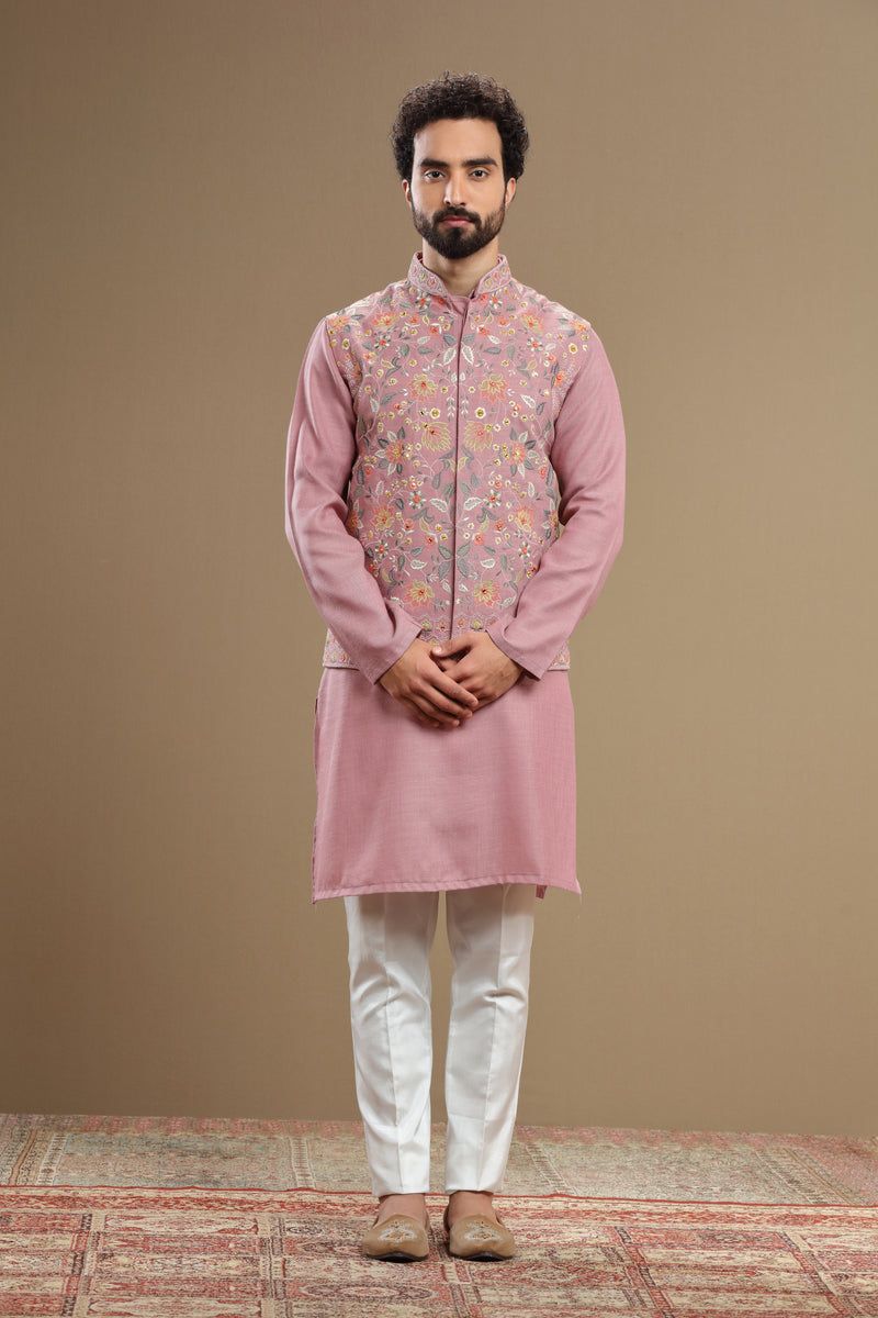 Pastel Pink floral Silk jacket set