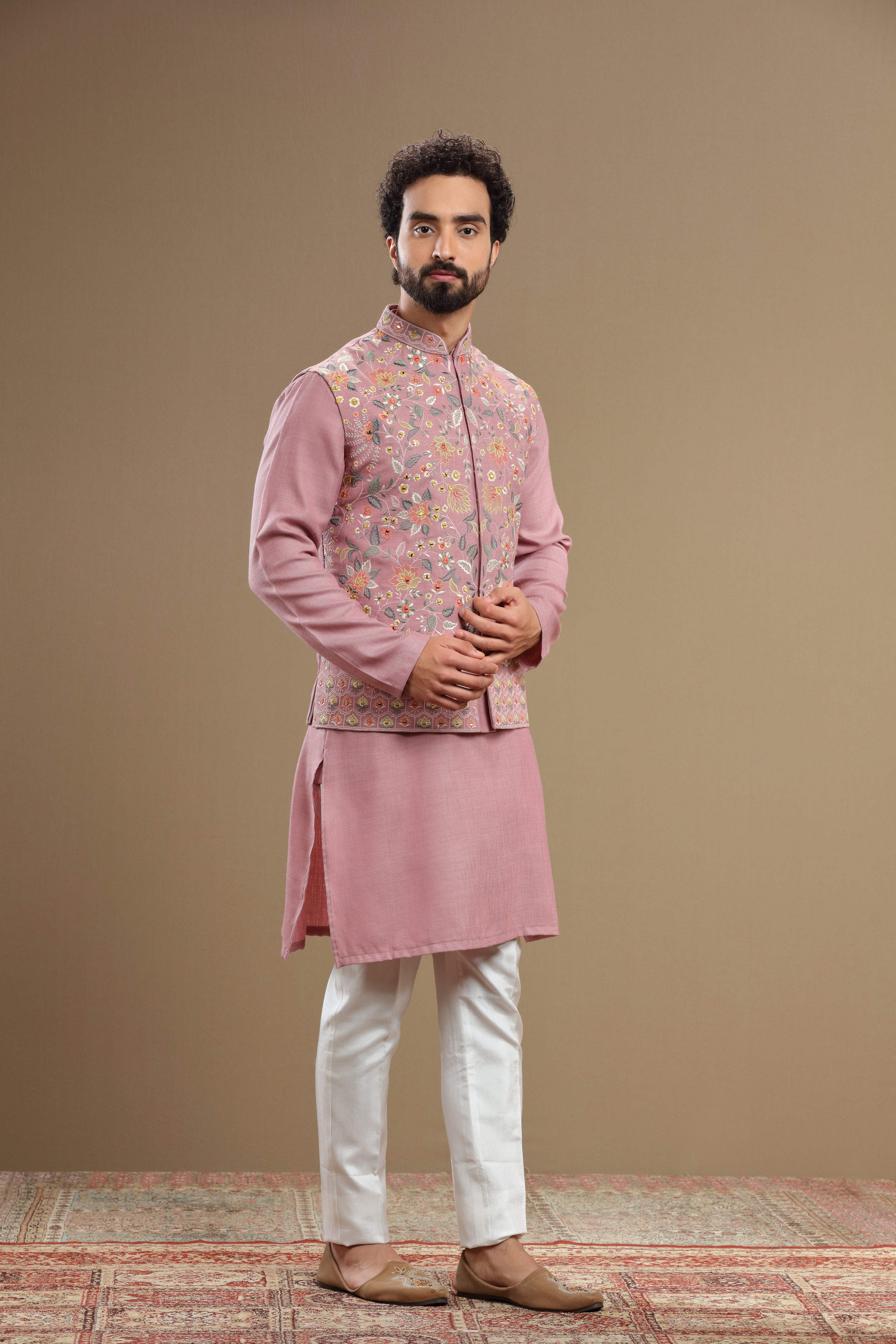 Onion Pink Embroidered Nehru Jacket Set Design by AVEGA at Pernia's Pop Up  Shop 2024