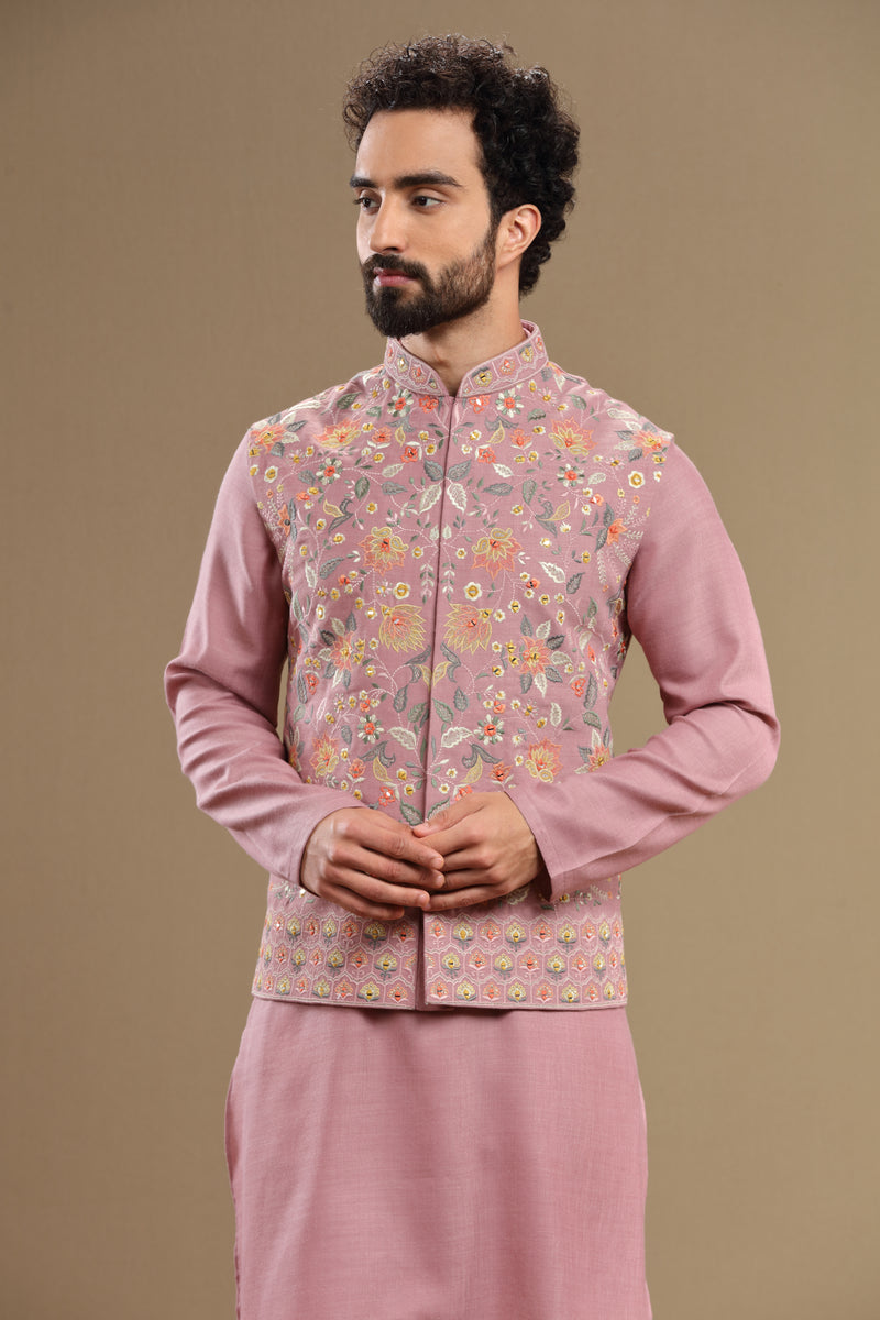 Pastel Pink floral Silk jacket set