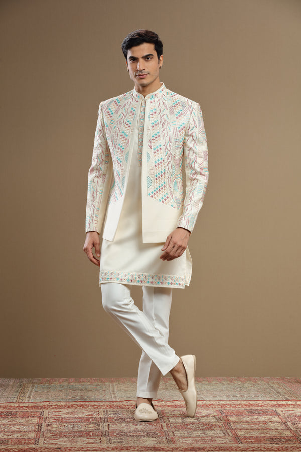Ivory Silk jacket with multi color embroidery
