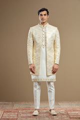Pastel yellow Silk Embroidered Jacket set