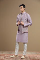 lilac Silk jacket set in floral embroidery