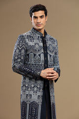 Dark Blue Silk Embroidered Indowestern set