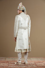 Ivory silk hand embridered sherwani set