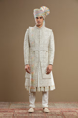 Ivory silk hand embridered sherwani set