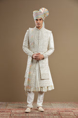 Ivory silk hand embridered sherwani set