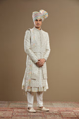 Ivory silk hand embridered sherwani set