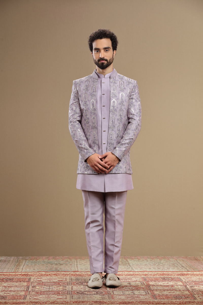 lilac indowestern Hand embroidered  in floral motif