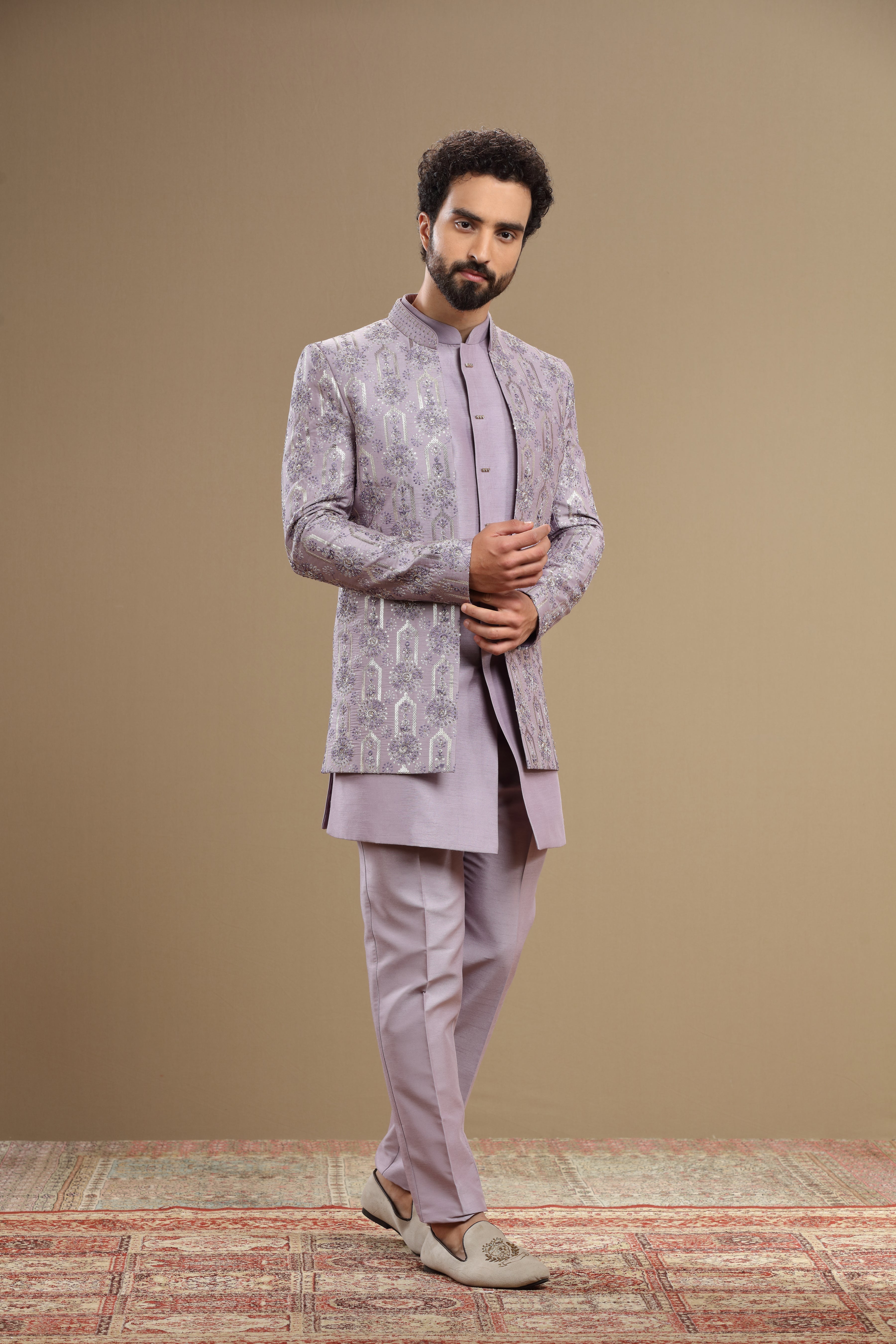 lilac indowestern Hand embroidered  in floral motif - Shreeman