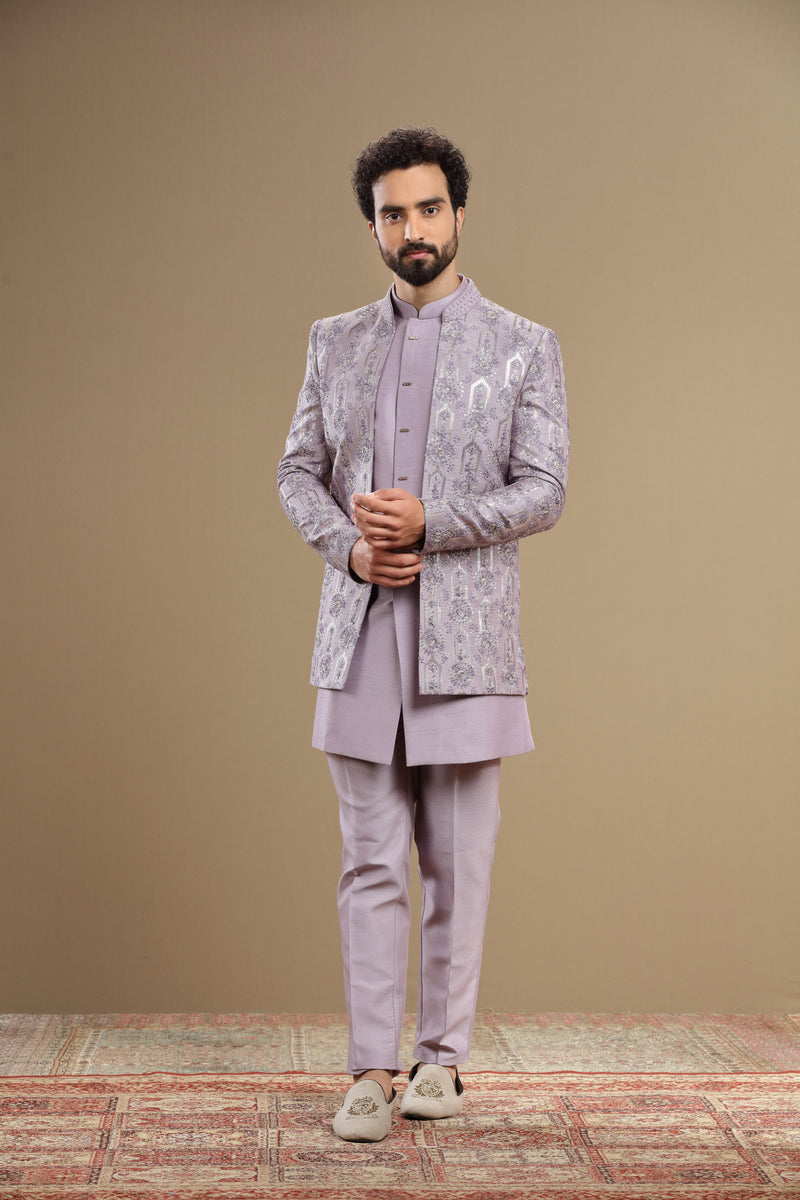 lilac indowestern Hand embroidered  in floral motif