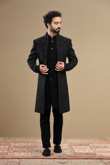 Black indowestern embroidered in floral motif