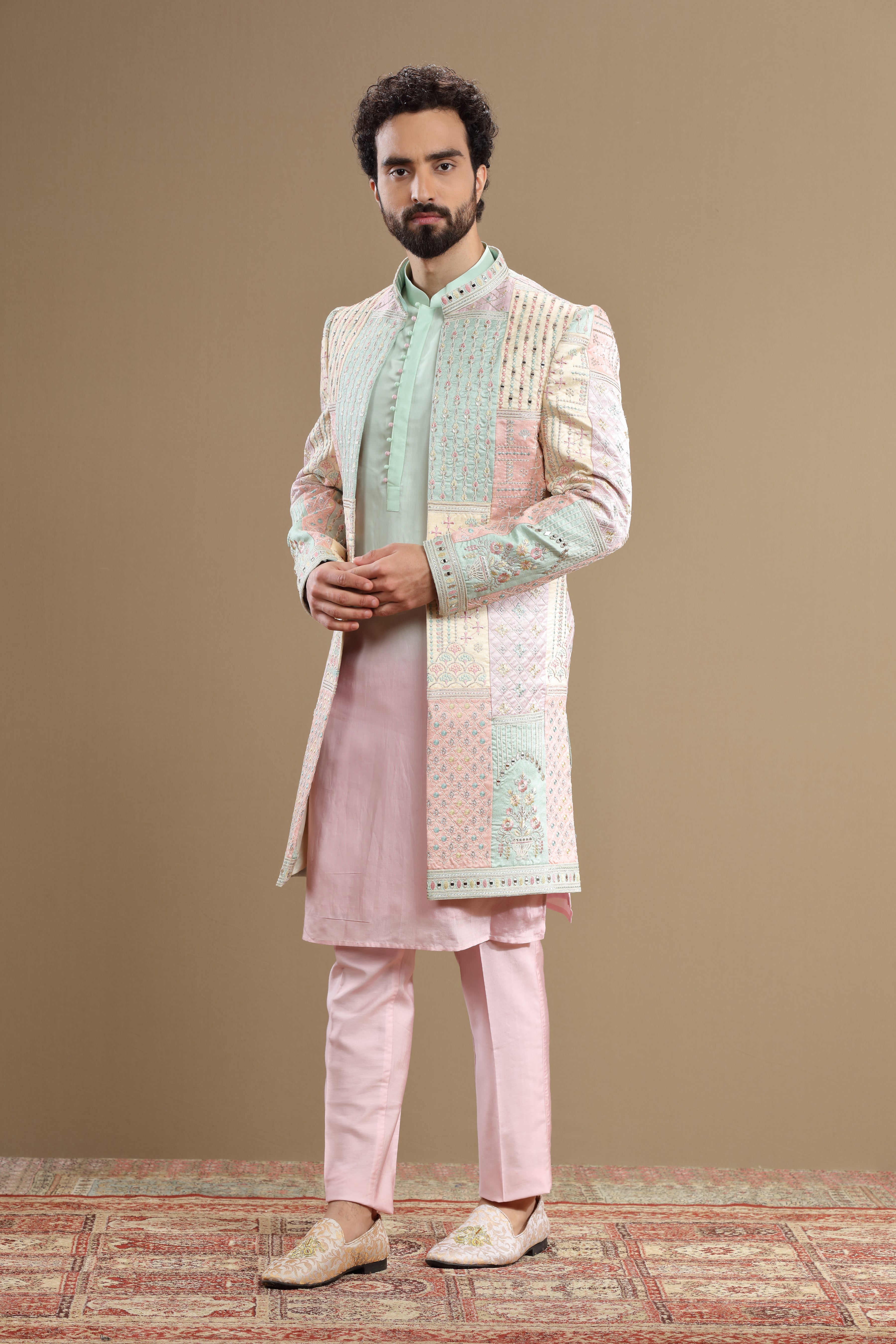 Pastel indowestern set with floral embroidery - Shreeman