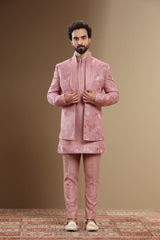 Dark peach indowestern set with floral embroidry