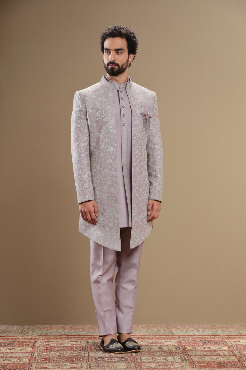 Lilac indowestern set with floral embroidery