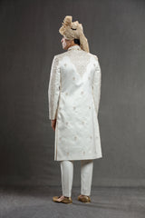 Ivory indowestern in resham and sequins work